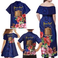 Personalised Tokelau Tropical Hibiscus Family Matching Off Shoulder Maxi Dress and Hawaiian Shirt With Polynesian Plumeria Tattoo LT9 - Polynesian Pride