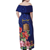 Personalised Tokelau Tropical Hibiscus Family Matching Off Shoulder Maxi Dress and Hawaiian Shirt With Polynesian Plumeria Tattoo LT9 - Polynesian Pride