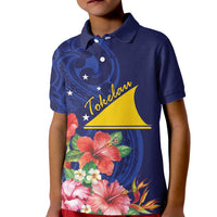 Personalised Tokelau Tropical Hibiscus Kid Polo Shirt With Polynesian Plumeria Tattoo LT9 Kid Blue - Polynesian Pride