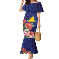 Personalised Tokelau Tropical Hibiscus Mermaid Dress With Polynesian Plumeria Tattoo LT9 Women Blue - Polynesian Pride