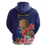 Personalised Tokelau Tropical Hibiscus Zip Hoodie With Polynesian Plumeria Tattoo