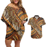 Hawaiian Style Tapa Couples Matching Off Shoulder Short Dress and Hawaiian Shirt Vintage Seamless Pattern - Polynesian Pride