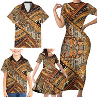 Hawaiian Style Tapa Family Matching Short Sleeve Bodycon Dress and Hawaiian Shirt Vintage Seamless Pattern LT9 - Polynesian Pride