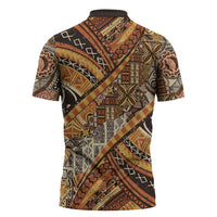 Hawaiian Style Tapa Zipper Polo Shirt Vintage Seamless Pattern - Polynesian Pride