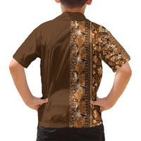 Hawaiian Tribal Elements Hibiscus Family Matching Long Sleeve Bodycon Dress and Hawaiian Shirt Gold Pattern LT9 - Polynesian Pride