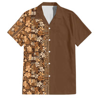 Hawaiian Tribal Elements Hibiscus Family Matching Long Sleeve Bodycon Dress and Hawaiian Shirt Gold Pattern LT9 Dad's Shirt - Short Sleeve Gold - Polynesian Pride