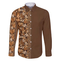 Hawaiian Tribal Elements Hibiscus Family Matching Long Sleeve Bodycon Dress and Hawaiian Shirt Gold Pattern LT9 Dad's Shirt - Long Sleeve Gold - Polynesian Pride