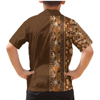 Hawaiian Tribal Elements Hibiscus Family Matching Mermaid Dress and Hawaiian Shirt Gold Pattern - Polynesian Pride
