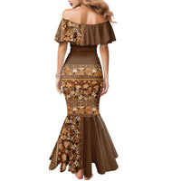 Hawaiian Tribal Elements Hibiscus Family Matching Mermaid Dress and Hawaiian Shirt Gold Pattern - Polynesian Pride