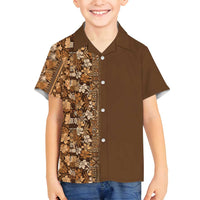 Hawaiian Tribal Elements Hibiscus Family Matching Off Shoulder Short Dress and Hawaiian Shirt Gold Pattern LT9 Son's Shirt Gold - Polynesian Pride