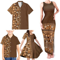 Hawaiian Tribal Elements Hibiscus Family Matching Tank Maxi Dress and Hawaiian Shirt Gold Pattern - Polynesian Pride