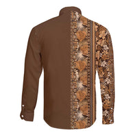 Hawaiian Tribal Elements Hibiscus Long Sleeve Button Shirt Gold Pattern - Polynesian Pride