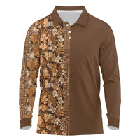 Hawaiian Tribal Elements Hibiscus Long Sleeve Polo Shirt Gold Pattern LT9 Gold - Polynesian Pride