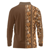 Hawaiian Tribal Elements Hibiscus Long Sleeve Polo Shirt Gold Pattern LT9 - Polynesian Pride