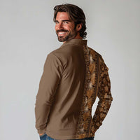 Hawaiian Tribal Elements Hibiscus Long Sleeve Polo Shirt Gold Pattern LT9 - Polynesian Pride