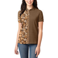 Hawaiian Tribal Elements Hibiscus Women Polo Shirt Gold Pattern - Polynesian Pride