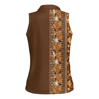 Hawaiian Tribal Elements Hibiscus Women Sleeveless Polo Shirt Gold Pattern - Polynesian Pride