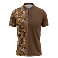 Hawaiian Tribal Elements Hibiscus Zipper Polo Shirt Gold Pattern LT9 Gold - Polynesian Pride