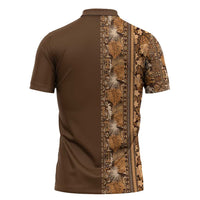 Hawaiian Tribal Elements Hibiscus Zipper Polo Shirt Gold Pattern LT9 - Polynesian Pride