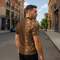 Hawaiian Tribal Elements Hibiscus Zipper Polo Shirt Gold Pattern LT9 - Polynesian Pride