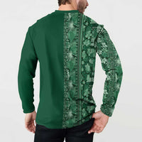 Hawaiian Tribal Elements Hibiscus Button Sweatshirt Green Pattern - Polynesian Pride
