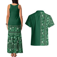 Hawaiian Tribal Elements Hibiscus Couples Matching Tank Maxi Dress and Hawaiian Shirt Green Pattern - Polynesian Pride