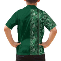Hawaiian Tribal Elements Hibiscus Family Matching Off The Shoulder Long Sleeve Dress and Hawaiian Shirt Green Pattern - Polynesian Pride