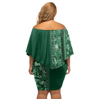 Hawaiian Tribal Elements Hibiscus Family Matching Off Shoulder Short Dress and Hawaiian Shirt Green Pattern LT9 - Polynesian Pride