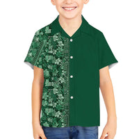 Hawaiian Tribal Elements Hibiscus Family Matching Off Shoulder Short Dress and Hawaiian Shirt Green Pattern LT9 Son's Shirt Green - Polynesian Pride