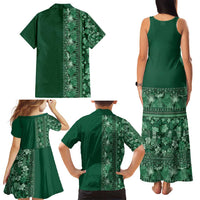 Hawaiian Tribal Elements Hibiscus Family Matching Tank Maxi Dress and Hawaiian Shirt Green Pattern - Polynesian Pride
