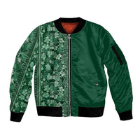 Hawaiian Tribal Elements Hibiscus Sleeve Zip Bomber Jacket Green Pattern - Polynesian Pride