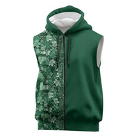 Hawaiian Tribal Elements Hibiscus Sleeveless Zip Hoodie Green Pattern - Polynesian Pride