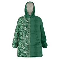 Hawaiian Tribal Elements Hibiscus Wearable Blanket Hoodie Green Pattern - Polynesian Pride