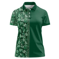 Hawaiian Tribal Elements Hibiscus Women Polo Shirt Green Pattern - Polynesian Pride