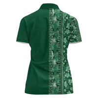 Hawaiian Tribal Elements Hibiscus Women Polo Shirt Green Pattern - Polynesian Pride