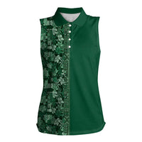 Hawaiian Tribal Elements Hibiscus Women Sleeveless Polo Shirt Green Pattern - Polynesian Pride
