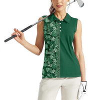 Hawaiian Tribal Elements Hibiscus Women Sleeveless Polo Shirt Green Pattern - Polynesian Pride