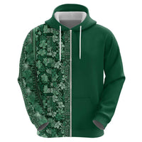 Hawaiian Tribal Elements Hibiscus Zip Hoodie Green Pattern - Polynesian Pride
