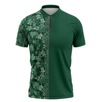 Hawaiian Tribal Elements Hibiscus Zipper Polo Shirt Green Pattern LT9 Green - Polynesian Pride