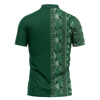Hawaiian Tribal Elements Hibiscus Zipper Polo Shirt Green Pattern LT9 - Polynesian Pride