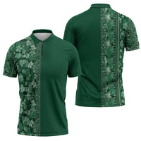 Hawaiian Tribal Elements Hibiscus Zipper Polo Shirt Green Pattern LT9 - Polynesian Pride