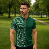 Hawaiian Tribal Elements Hibiscus Zipper Polo Shirt Green Pattern LT9 - Polynesian Pride