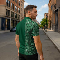 Hawaiian Tribal Elements Hibiscus Zipper Polo Shirt Green Pattern LT9 - Polynesian Pride