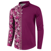 Hawaiian Tribal Elements Hibiscus Button Sweatshirt Pink Pattern - Polynesian Pride