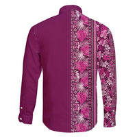 Hawaiian Tribal Elements Hibiscus Family Matching Long Sleeve Bodycon Dress and Hawaiian Shirt Pink Pattern LT9 - Polynesian Pride