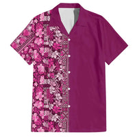 Hawaiian Tribal Elements Hibiscus Family Matching Off Shoulder Short Dress and Hawaiian Shirt Pink Pattern LT9 Dad's Shirt - Short Sleeve Pink - Polynesian Pride
