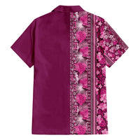 Hawaiian Tribal Elements Hibiscus Family Matching Off Shoulder Short Dress and Hawaiian Shirt Pink Pattern LT9 - Polynesian Pride