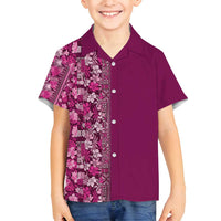 Hawaiian Tribal Elements Hibiscus Family Matching Off Shoulder Short Dress and Hawaiian Shirt Pink Pattern LT9 Son's Shirt Pink - Polynesian Pride