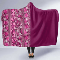 Hawaiian Tribal Elements Hibiscus Hooded Blanket Pink Pattern - Polynesian Pride
