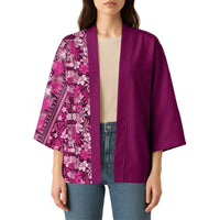 Hawaiian Tribal Elements Hibiscus Kimono Pink Pattern - Polynesian Pride